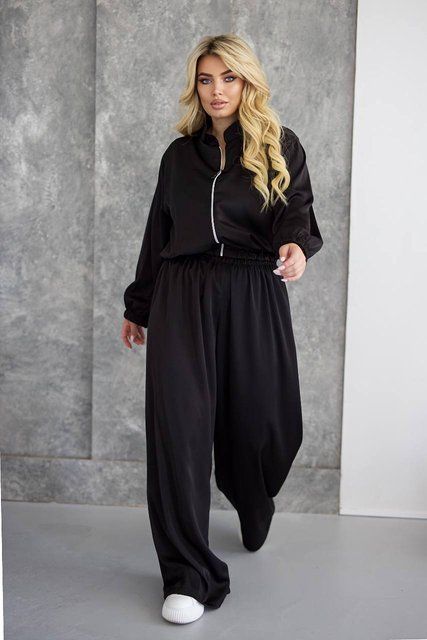 Жіночий шовковий костюм FS-51385-BLK-XXL-3XL фото