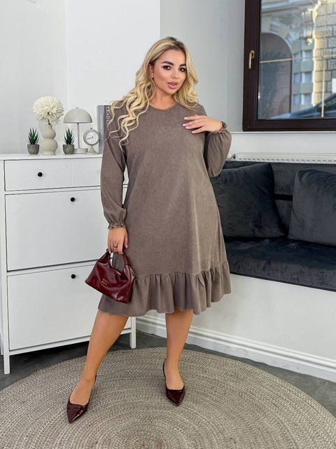 Сукня вельветова з воланом FS-48639-BGE-XL-XXL фото
