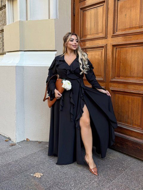 Сукня максі в оборках FS-50921-BLK-XL-3XL фото