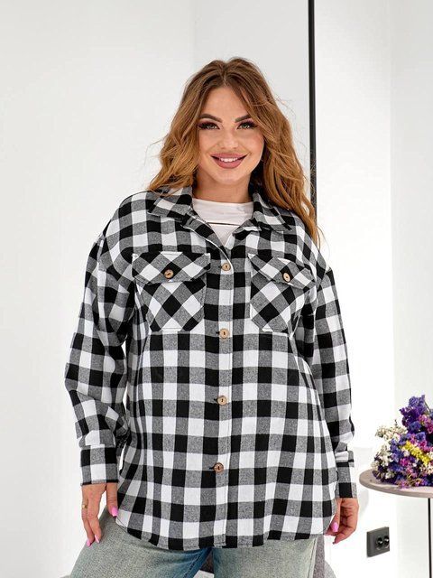 Клітчаста сорочка жіноча FS-48547-BLK-3XL-4XL фото